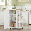 SoBuy FKW75-WN Desserte de Cuisine à Roulettes avec Placard et Étagère Latérale 3 Niveaux – Blanc/Naturel, 60 × 40 × 92 cm