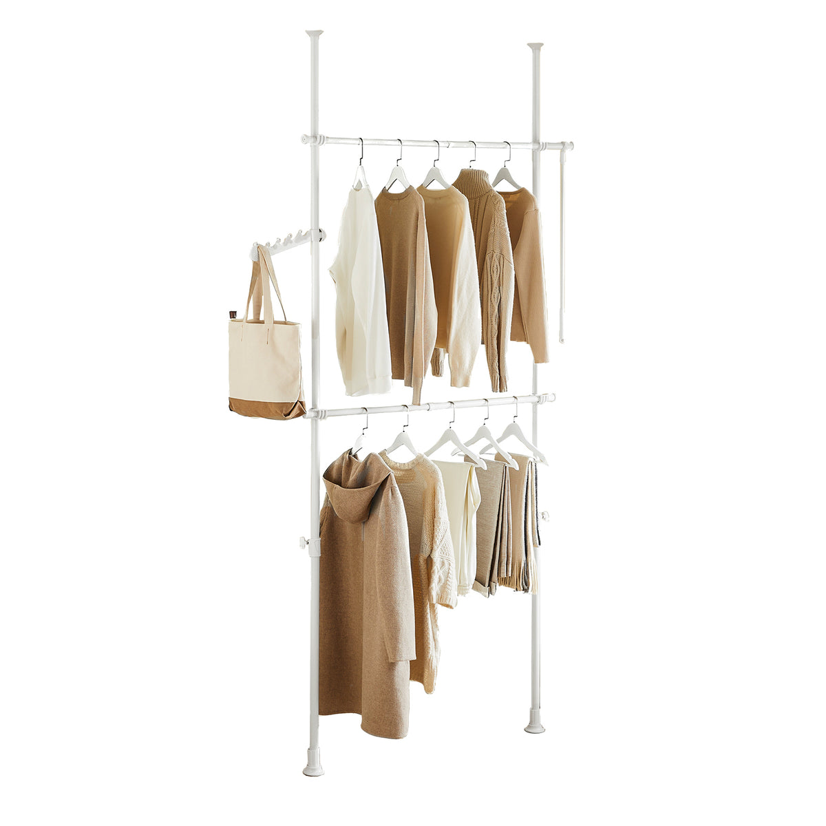 sobuyes.shopG109-II-W Tringle à Vêtements Télescopique, Portant à Vêtements Robuste, Penderie Ouverte Réglable avec Barres de Sus