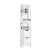 sobuyes.shopG126-W Colonne de Salle de Bain – 4 Étagères, 2 Tiroirs, Anti-Basculement, 30×30×144 cm, Blanc