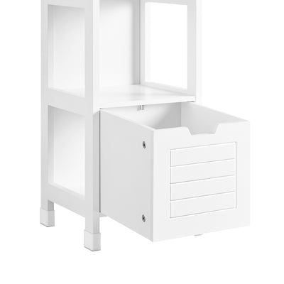 sobuyes.shopG126-W Colonne de Salle de Bain – 4 Étagères, 2 Tiroirs, Anti-Basculement, 30×30×144 cm, Blanc