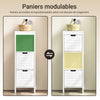 sobuyes.shopG127-W Colonne Salle de Bain avec 2 Paniers, Format Compact, Design Moderne, pour Salle de Bain et WC, Rangement Optimisé – L30×P30×H89 cm, Bois, Blanc