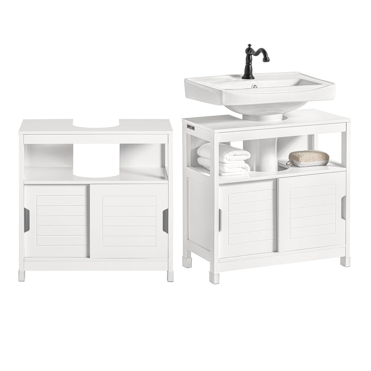 sobuyes.shopG128-II-W Meuble sous Vasque avec 2 Portes Coulissantes – Découpe U Ajustable, Anti-Humidité, Blanc, 60×30×60 cm
