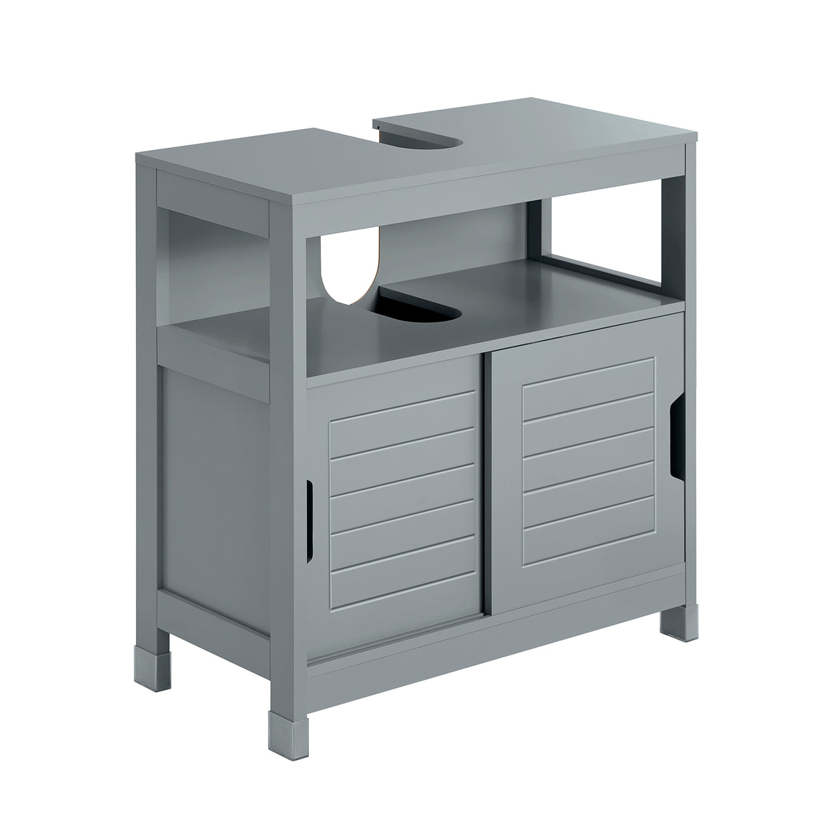 sobuyes.shopG128-SG Meuble sous Lavabo Salle de Bain avec Portes Coulissantes - Meuble Salle de Bain et Meuble sous Vasque Compac