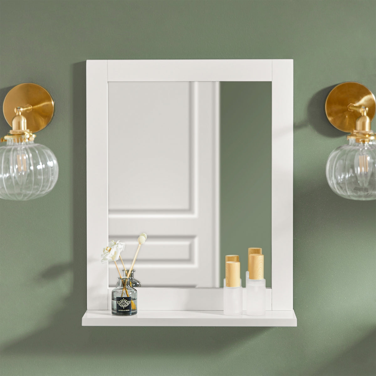 sobuyes.shopG129-W Armoire Murale Salle de Bain avec Miroir, Format Compact, pour Salle de Bain et WC, Rangement Optimisé, Usage Quotidien – L40×P10×H49 cm, Blanc