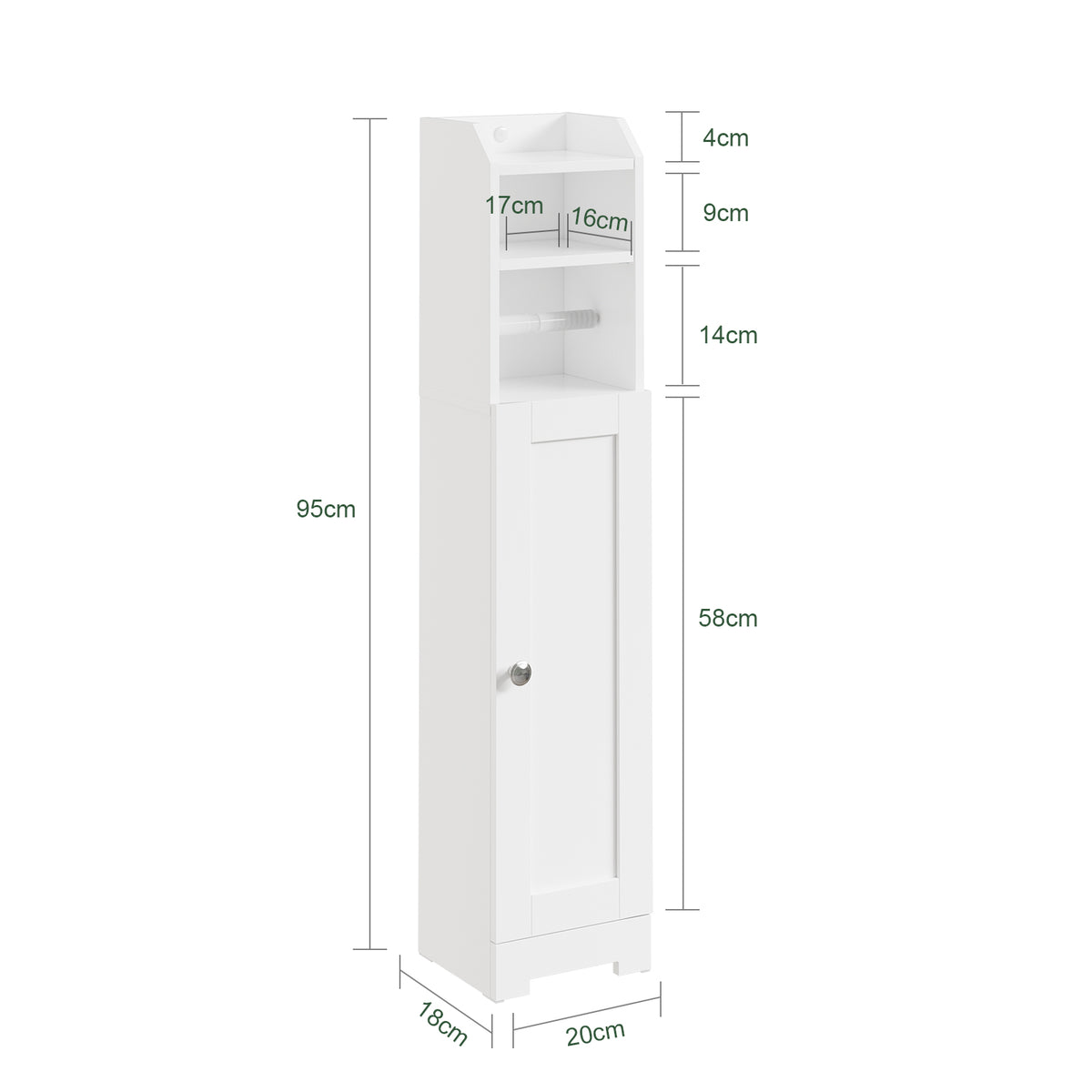 sobuyes.shopG177-II-W Meuble Salle de Bain 20 cm de Largeur sur Pied avec Support Papier et Porte - Petit Meuble WC Rangement Gain de Place Blanc