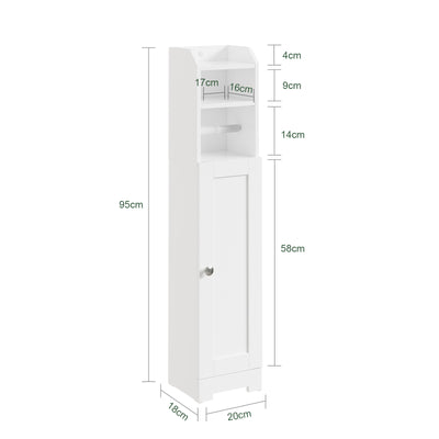sobuyes.shopG177-II-W Meuble Salle de Bain 20 cm de Largeur sur Pied avec Support Papier et Porte - Petit Meuble WC Rangement Gain de Place Blanc