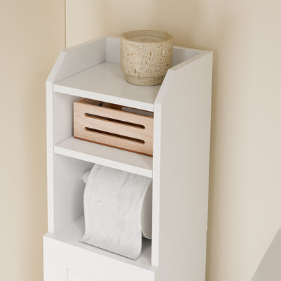 sobuyes.shopG177-II-W Meuble Salle de Bain 20 cm de Largeur sur Pied avec Support Papier et Porte - Petit Meuble WC Rangement Gain de Place Blanc