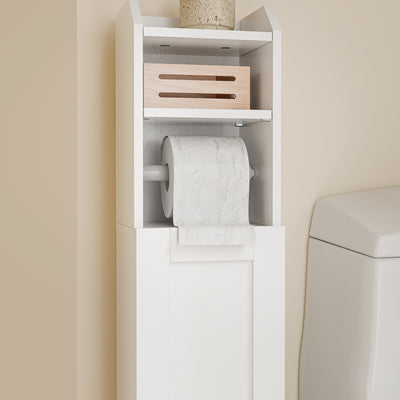 sobuyes.shopG177-II-W Meuble Salle de Bain 20 cm de Largeur sur Pied avec Support Papier et Porte - Petit Meuble WC Rangement Gain de Place Blanc