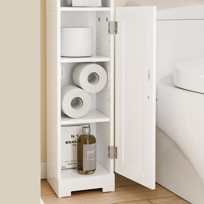 sobuyes.shopG177-II-W Meuble Salle de Bain 20 cm de Largeur sur Pied avec Support Papier et Porte - Petit Meuble WC Rangement Gain de Place Blanc