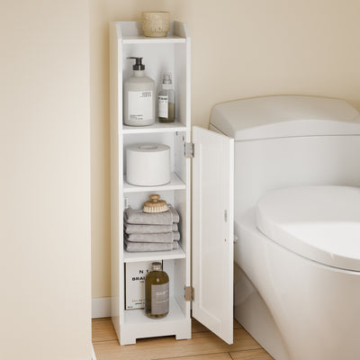 sobuyes.shopG177-II-W Meuble Salle de Bain 20 cm de Largeur sur Pied avec Support Papier et Porte - Petit Meuble WC Rangement Gain de Place Blanc
