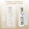 sobuyes.shopG177-II-W Meuble Salle de Bain 20 cm de Largeur sur Pied avec Support Papier et Porte - Petit Meuble WC Rangement Gain de Place Blanc