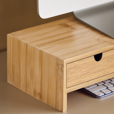 sobuyes.shopG198-N Support d'écran d'ordinateur de Support de Moniteur de bambou avec 2 Tiroirs