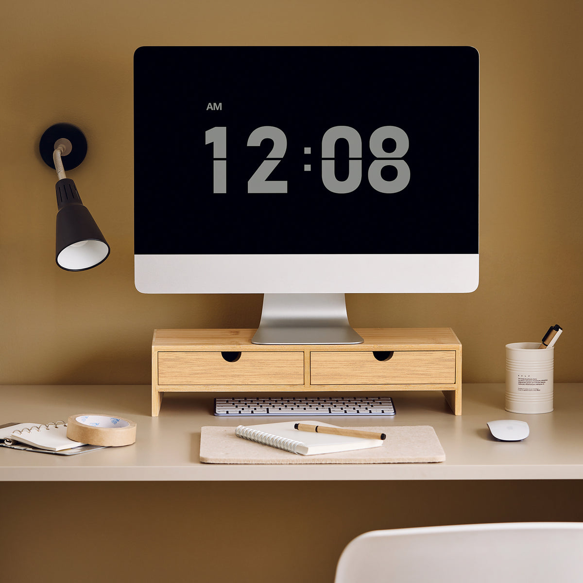 sobuyes.shopG198-N Support d'écran d'ordinateur de Support de Moniteur de bambou avec 2 Tiroirs