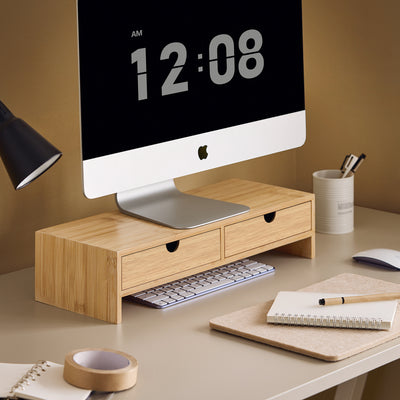 sobuyes.shopG198-N Support d'écran d'ordinateur de Support de Moniteur de bambou avec 2 Tiroirs