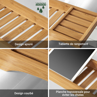 sobuyes.shopG212-N Plateau de Baignoire Extra Long et Verni avec Support Verre à Vin et Bougie, Design Fonctionnel, Usage Quotidien, Pratique – Bambou, Naturel