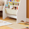 sobuyes.shopG225-W Bibliothèque Enfant Rangement Jouet Enfant avec 4 Poches Tissu Étagère Chambre pour Jouet et Livre Bibliothèque Meuble de Rangement Blanc 62x30x71cm