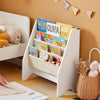 sobuyes.shopG225-W Bibliothèque Enfant Rangement Jouet Enfant avec 4 Poches Tissu Étagère Chambre pour Jouet et Livre Bibliothèque Meuble de Rangement Blanc 62x30x71cm