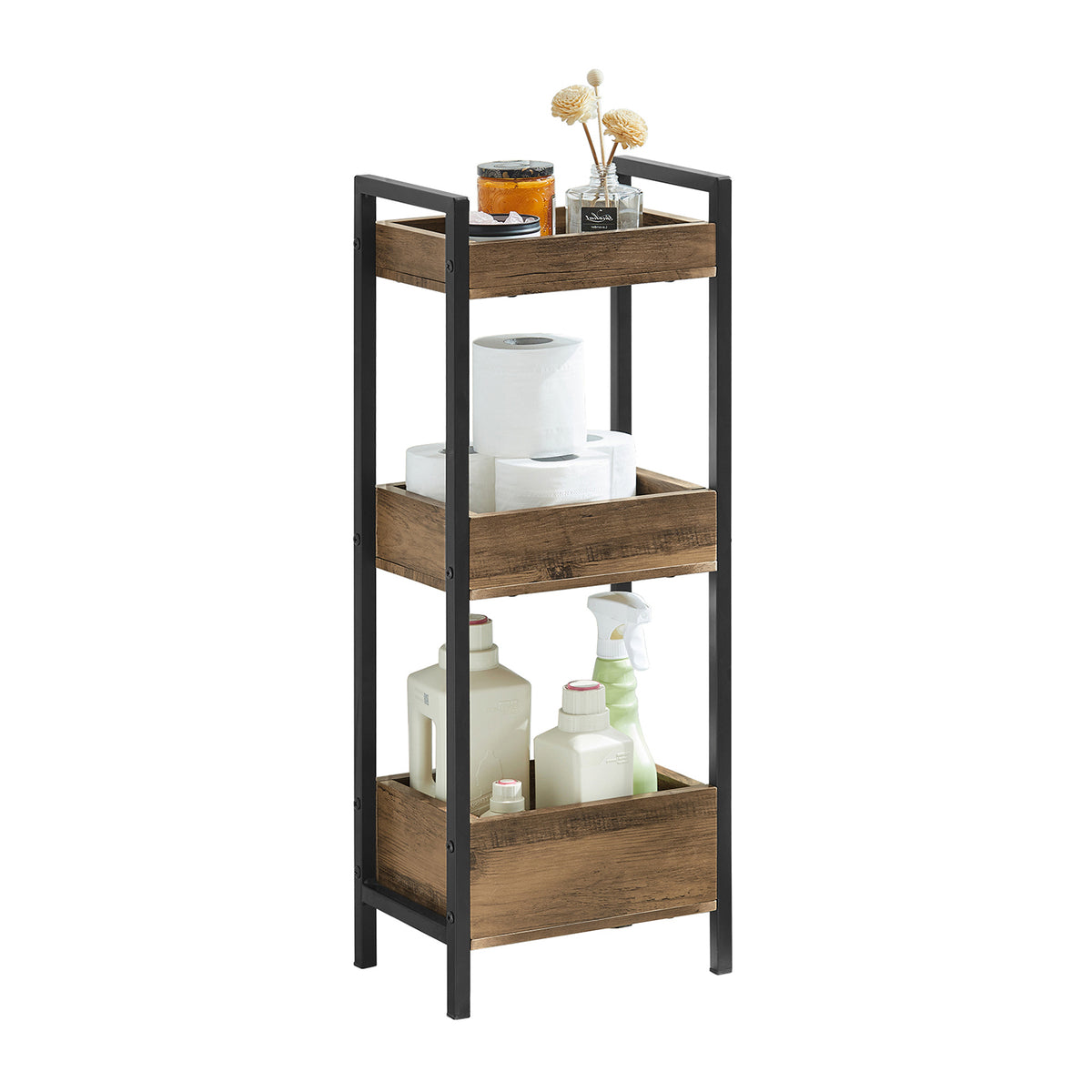 sobuyes.shopG226-F Meuble Salle de Bain Rangement avec 3 paniers - Rangement Serviteur de Douche Étagère de Stockage Salle de Bai