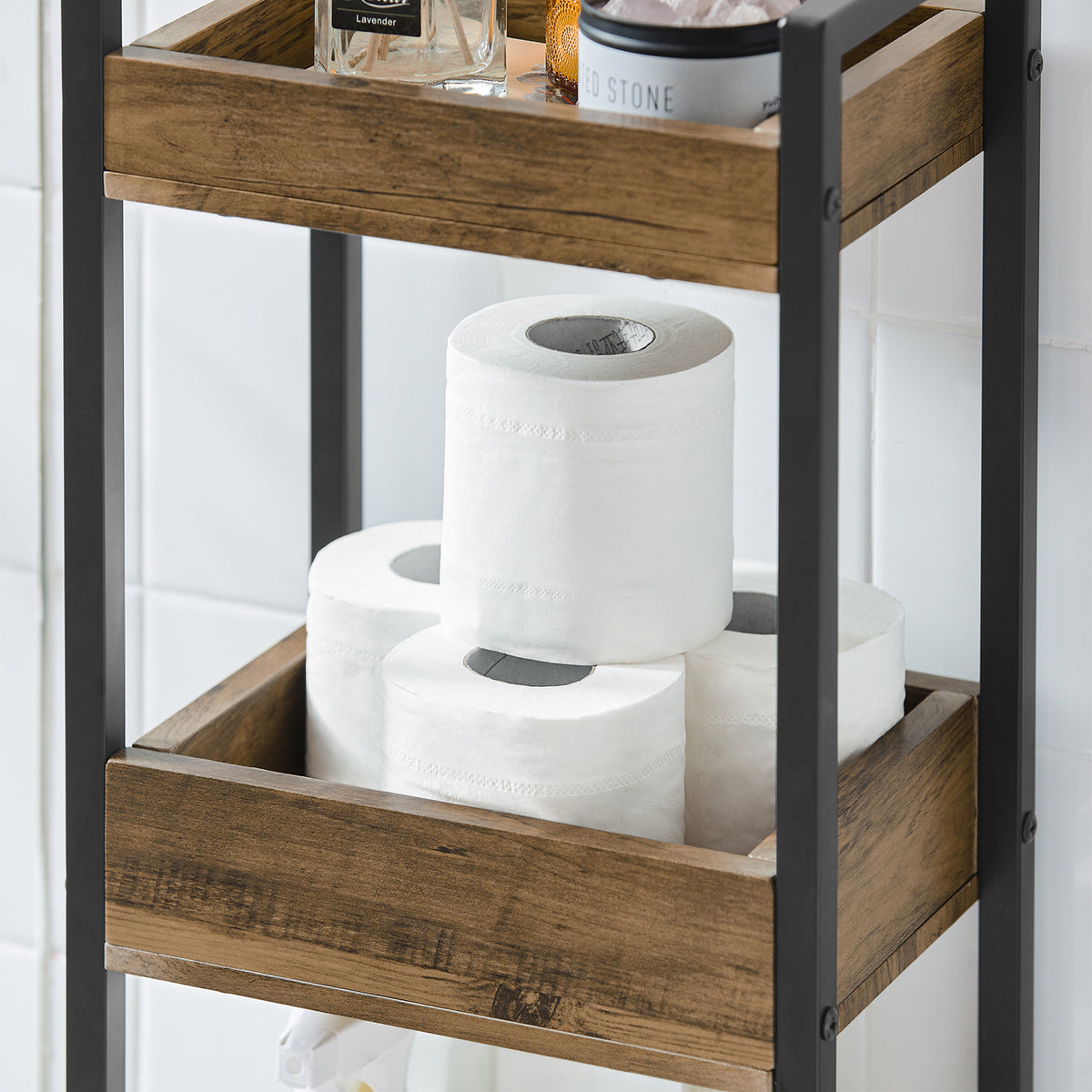 sobuyes.shopG226-F Meuble Salle de Bain Rangement avec 3 paniers - Rangement Serviteur de Douche Étagère de Stockage Salle de Bain Petit Meuble WC Rangement 28x20x74 cm