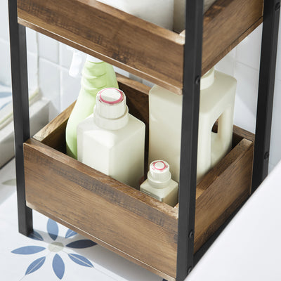 sobuyes.shopG226-F Meuble Salle de Bain Rangement avec 3 paniers - Rangement Serviteur de Douche Étagère de Stockage Salle de Bain Petit Meuble WC Rangement 28x20x74 cm