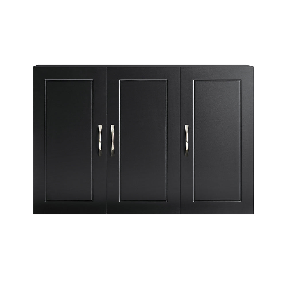 Prévente sobuyes.shopG231-L-SCH Meuble Haut Suspendu Noir 90 cm avec 3 Portes et Étagère Réglable – MDF E1, Charge 36 kg, Sangle 