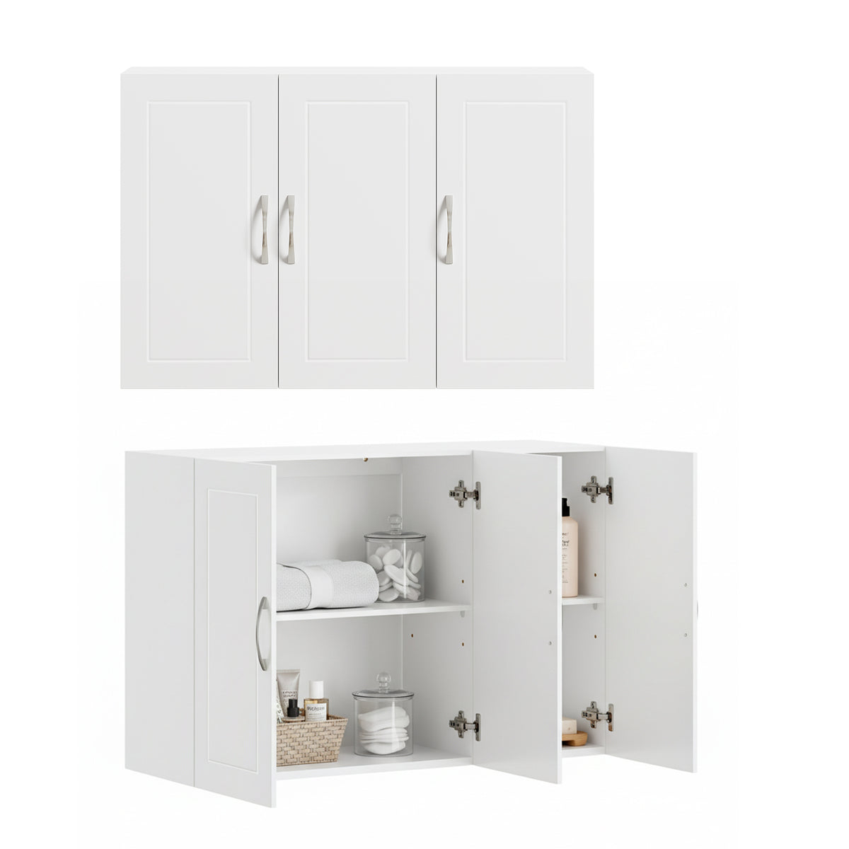 sobuyes.shopG231-L-W Meuble Haut Suspendu 90 cm – 3 Portes, Étagère Réglable – Blanc