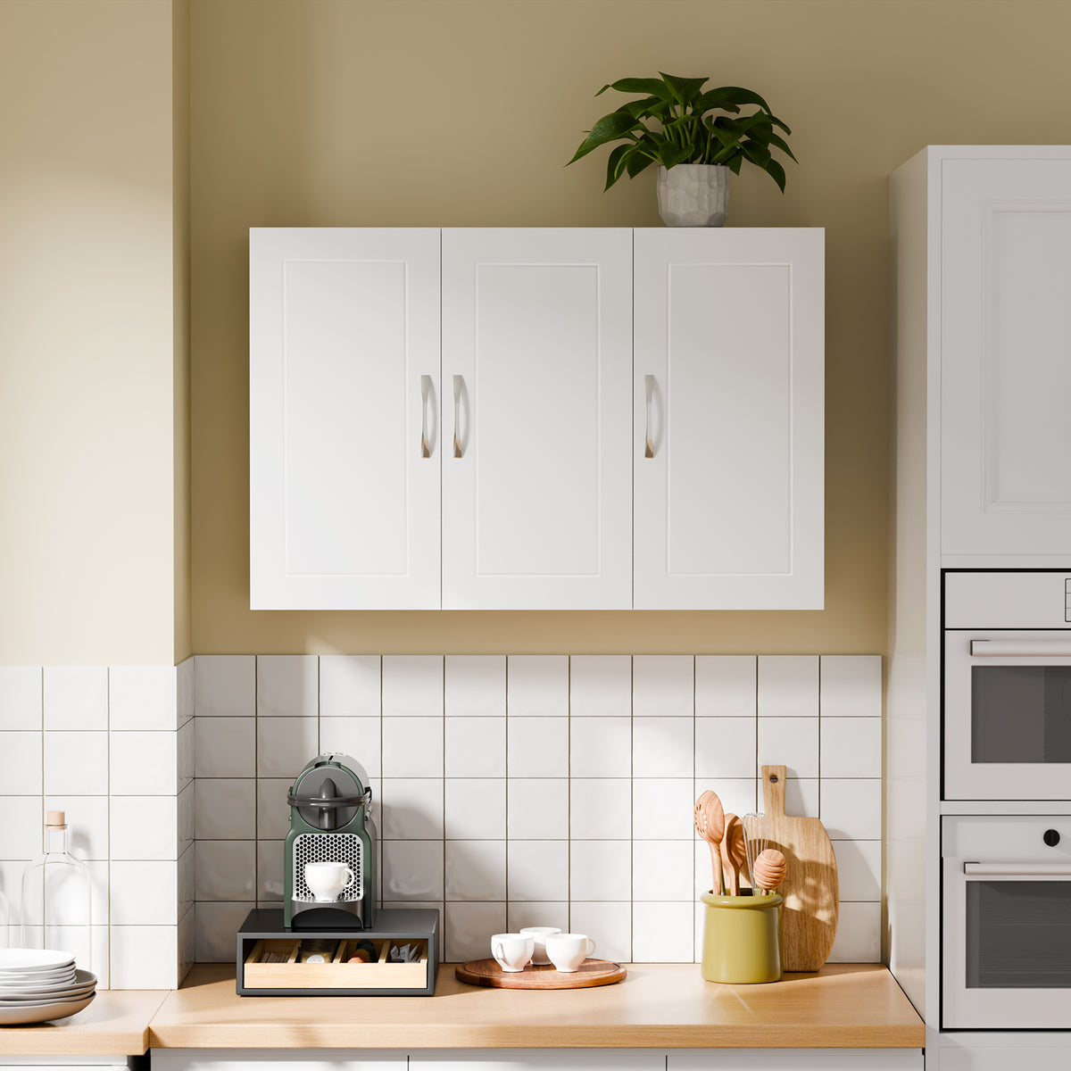 sobuyes.shopG231-L-W Meuble Haut Suspendu 90 cm – 3 Portes, Étagère Réglable – Blanc