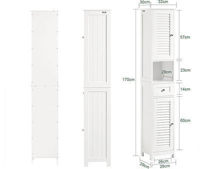 sobuyes.shopG236-W Colonne de Salle de Bain – 32 cm, 2 Portes Persiennes, Tiroir et Niche, Blanc