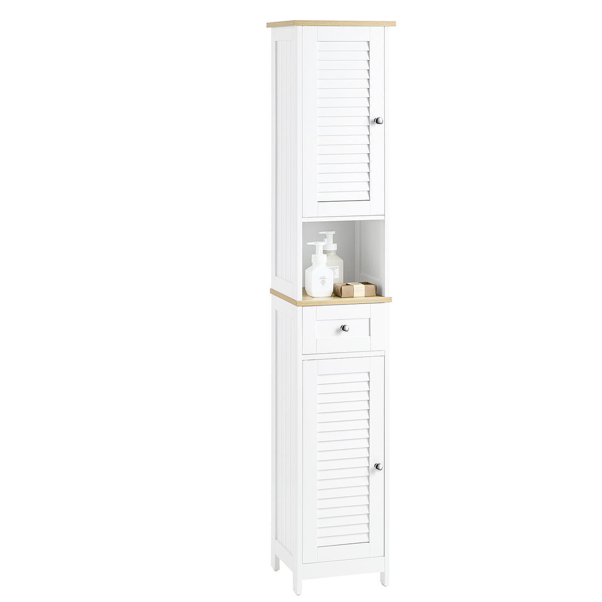 sobuyes.shopG236-WN Meuble Colonne de Salle de Bain Armoire Haute Meuble de Rangement avec étagères réglables, 1 Tiroir et 2 Port
