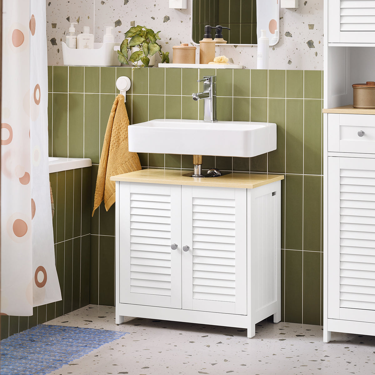 sobuyes.shopG237-WN Meuble Sous Lavabo, Meuble sous Vasque avec 2 Portes et 2 Étages