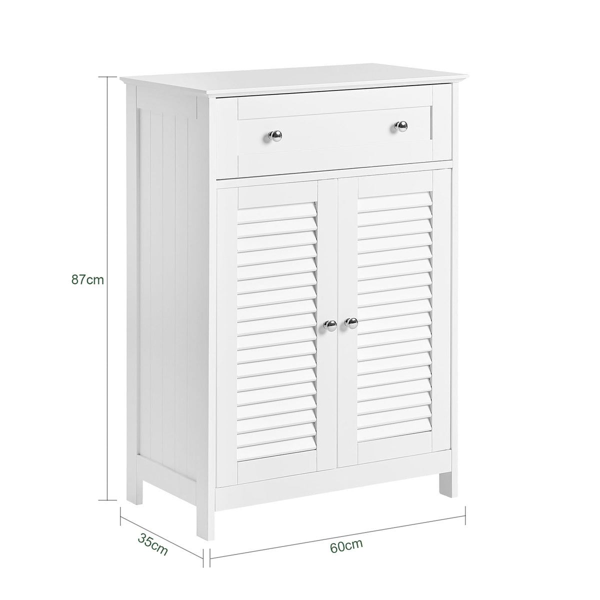 sobuyes.shopG238-W Meuble de Salle de Bain avec 2 Portes Persiennes – 1 Tiroir, Étagère Réglable, 60×35×87 cm, Blanc