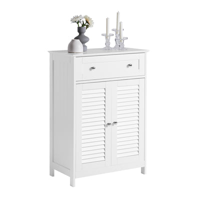 sobuyes.shopG238-W Meuble de Salle de Bain avec 2 Portes Persiennes – 1 Tiroir, Étagère Réglable, 60×35×87 cm, Blanc