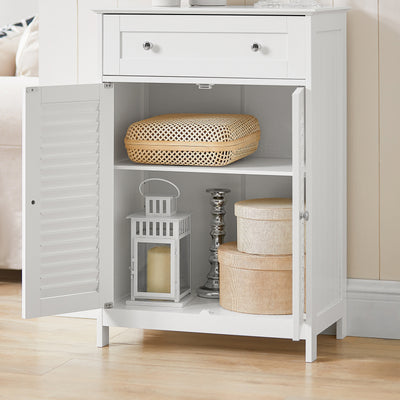 sobuyes.shopG238-W Meuble de Salle de Bain avec 2 Portes Persiennes – 1 Tiroir, Étagère Réglable, 60×35×87 cm, Blanc