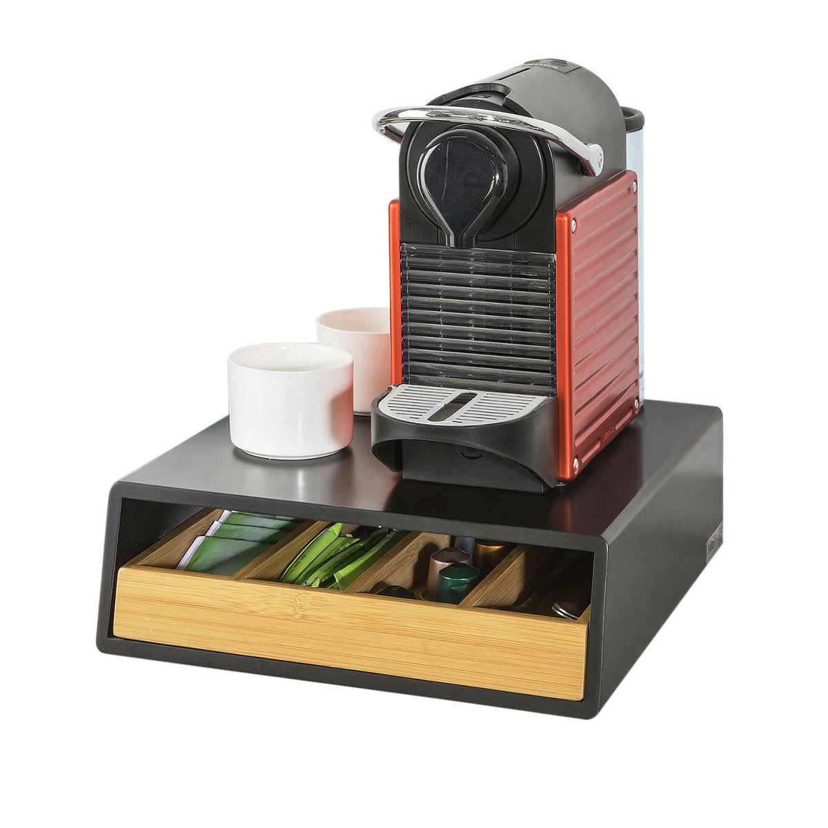 sobuyes.shopG280-SCH Boîte à thé en bois avec compartiments – Organisateur de sachets de thé ou capsules café – Rangement compact
