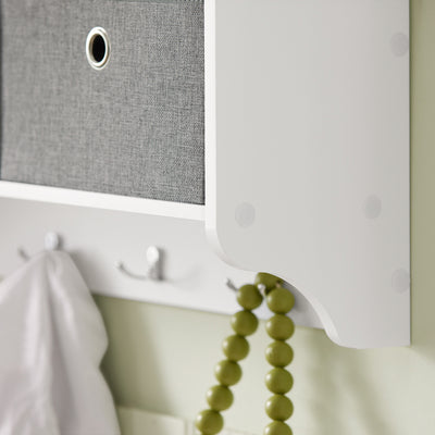 sobuyes.shopG282-W Porte-Manteau Mural avec 5 Crochets et 3 Paniers, pour Entrée et Couloir, Design Fonctionnel, Usage Quotidien – L100×P20×H30 cm, Bois, Blanc