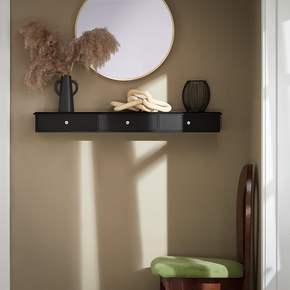 sobuyes.shopG43-L-SCH Etagere Murale avec 3 Tiroirs - Étagère Flottante Moderne pour Entrée, Salon, Cuisine & Chambre - Noir 94x15x10cm