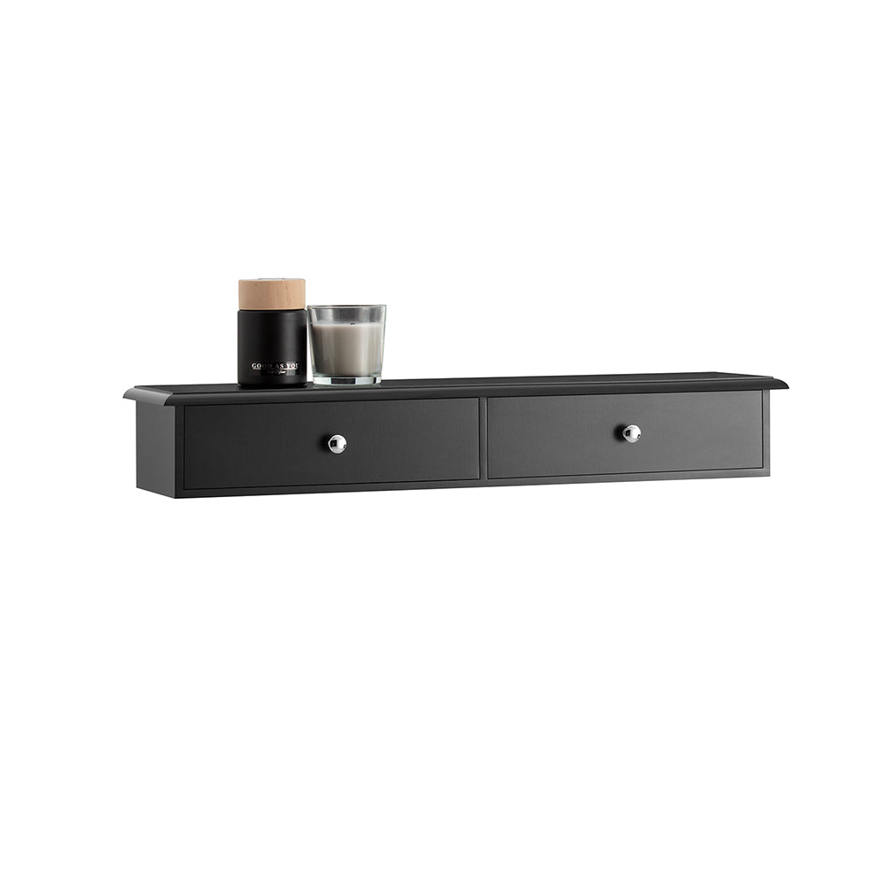 sobuyes.shopG43-SCH Etagere Murale avec 2 Tiroirs - Étagère Flottante Moderne pour Entrée, Salon, Cuisine & Chambre - Noir 64x15x