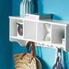 sobuyes.shopG48-L-W Portemanteau Étagère Murale Porte-Manteau Salle de Bain Meuble d’Entrée avec 4 Compartiments de Rangement Et 5 Crochets Blanc