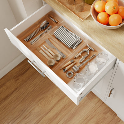 SoBuy FSB110-WN Îlot Central de Cuisine Scandinave avec Tiroir Compartimenté – Plan de Travail Extensible Rabattable, 3 Portes et 2 Étagères – 104×40×89 cm, Charge 100 kg