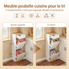 SoBuy FSB112-WN Meuble Poubelle 2 Compartiments avec Pédale et Tiroir – Rangement Blanc Aspect Chêne – 35×25×101,7 cm, Blanc et Chêne