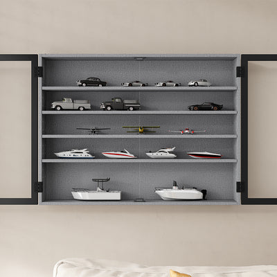 SoBuy FSB113-DG Vitrine Murale Suspendue avec Portes en Verre – Étagère Murale 5 Compartiments pour Collection, Finition Mélaminée Gris – 80×12,2×60 cm, Charge 10 kg