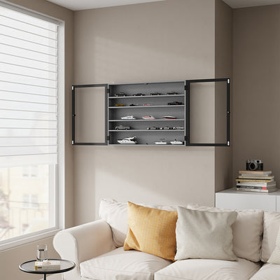 SoBuy FSB113-DG Vitrine Murale Suspendue avec Portes en Verre – Étagère Murale 5 Compartiments pour Collection, Finition Mélaminée Gris – 80×12,2×60 cm, Charge 10 kg