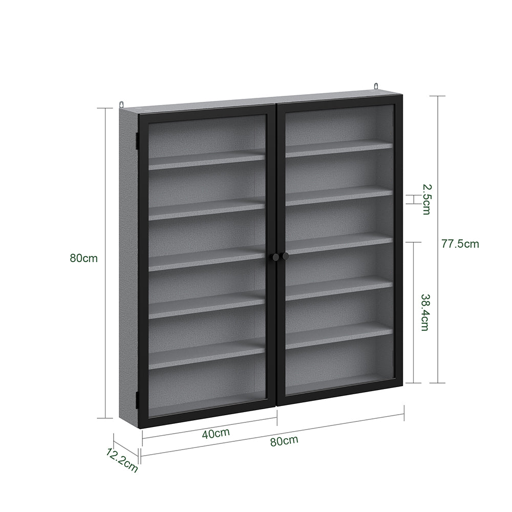 SoBuy FSB113-H-DG Armoire Murale 2 Portes avec Étagères Réglables – Meuble Rangement Suspendu pour Salle de Bain, WC et Cuisine – 80×12,2×80 cm, Charge 12 kg
