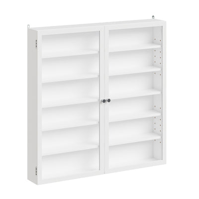 SoBuy FSB113-H-W Armoire Murale 2 Portes avec Porte Vitrée – Meuble Rangement Mural 5 Étagères Réglables, Étagère Suspendue Fine pour Salle de Bain, WC et Chambre – 80×12×80 cm, Charge 12 kg