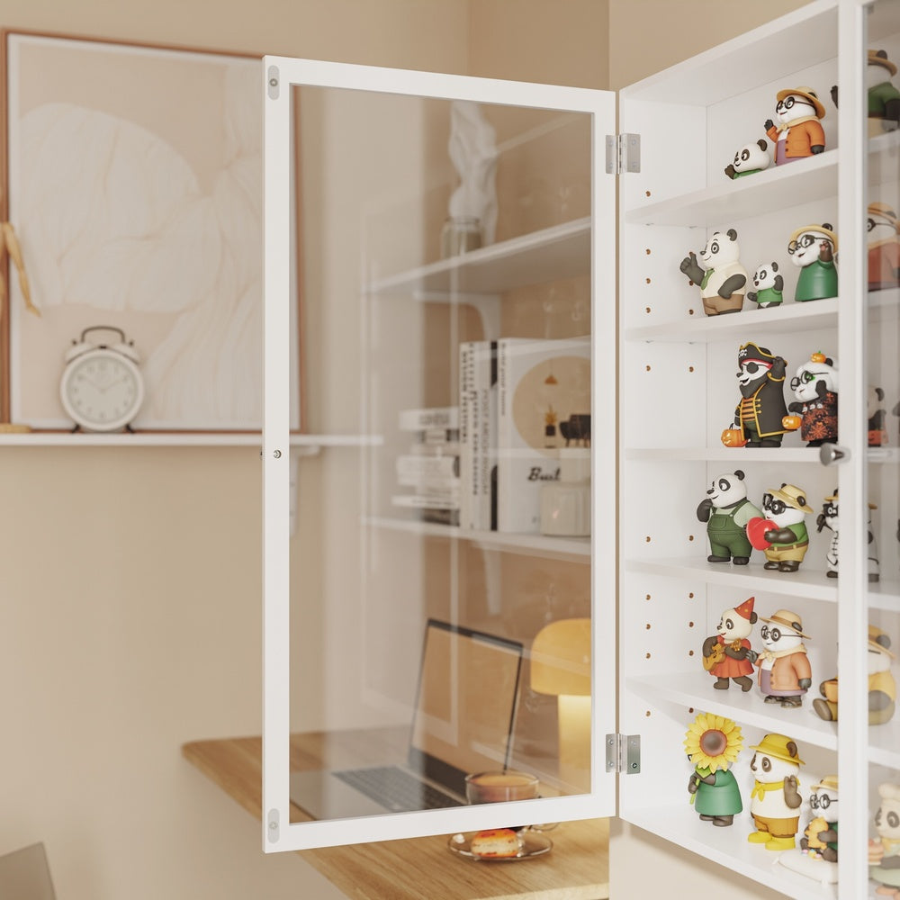 SoBuy FSB113-H-W Armoire Murale 2 Portes avec Porte Vitrée – Meuble Rangement Mural 5 Étagères Réglables, Étagère Suspendue Fine pour Salle de Bain, WC et Chambre – 80×12×80 cm, Charge 12 kg
