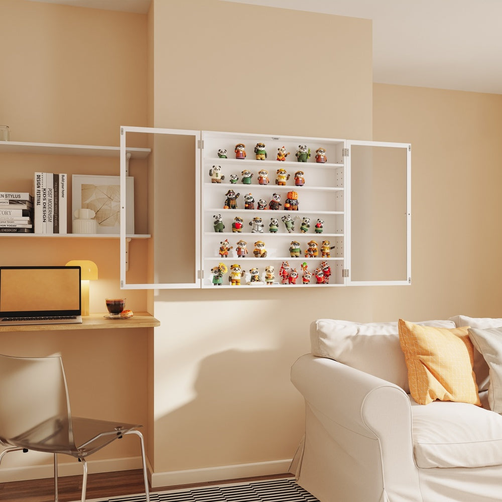 SoBuy FSB113-H-W Armoire Murale 2 Portes avec Porte Vitrée – Meuble Rangement Mural 5 Étagères Réglables, Étagère Suspendue Fine pour Salle de Bain, WC et Chambre – 80×12×80 cm, Charge 12 kg