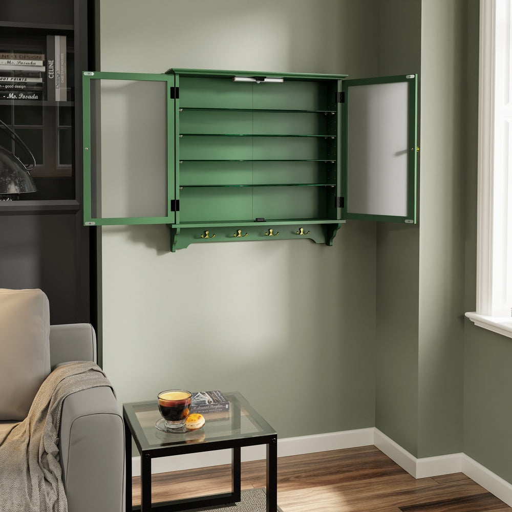 SoBuy FSB114-E-SY Armoire Murale Suspendue Peu Profonde avec Étagères en Verre – Vitrine Murale 2 Portes avec Crochets, Meuble de Rangement Mural en MDF – 68×13,5×68,5 cm, Charge 18 kg