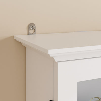 SoBuy FSB114-E-W Armoire Murale Suspendue Blanche 2 Portes Vitrées – Meuble de Rangement Peu Profond avec Éclairage LED pour Salle de Bain, Cuisine et Salon – 68×13,5×68,5 cm, Charge 18 kg