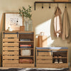 SoBuy FSR120-N Banc à Chaussures avec Porte de Grange Coulissante et Coffre de Rangement pour Entrée – 80x35x48 cm, Naturel