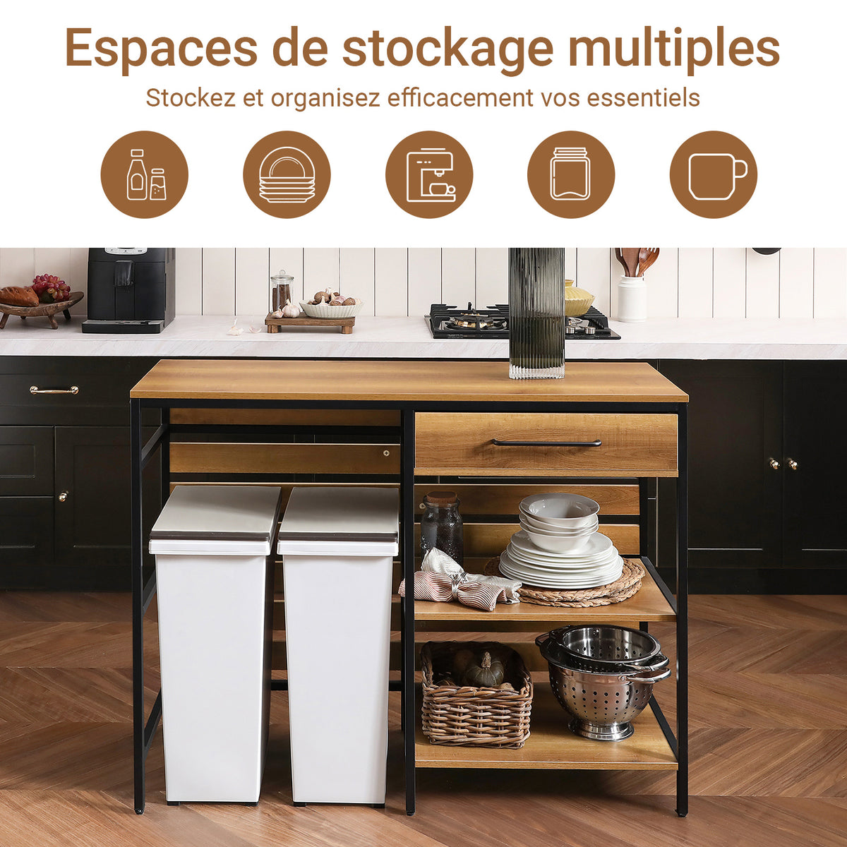 SoBuy FSB71-PF Îlot Central Cuisine Comptoir de Cuisine avec Tiroir et 2 Étagères